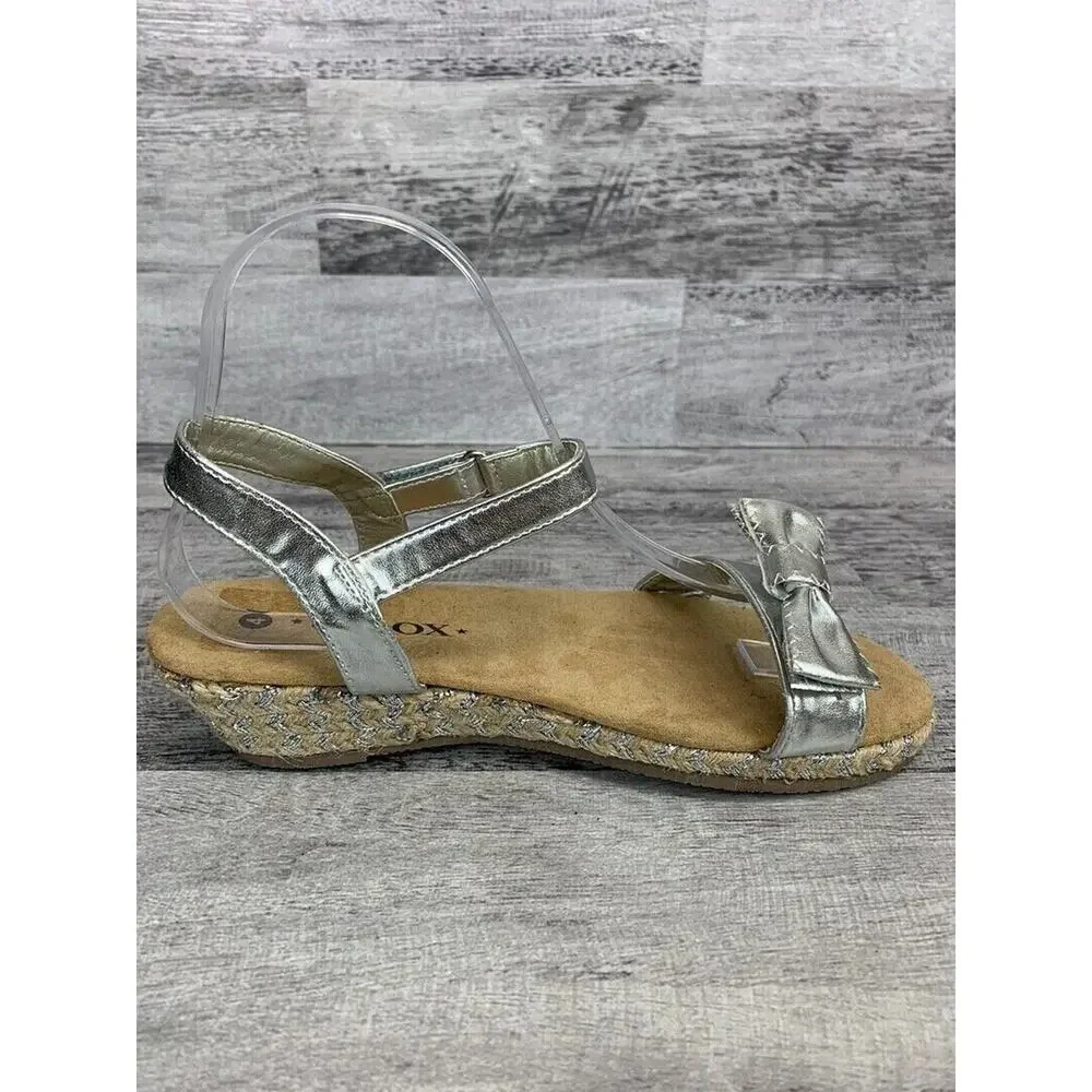 Girls Silver Metallic Sprox Bow Sandals Size 4